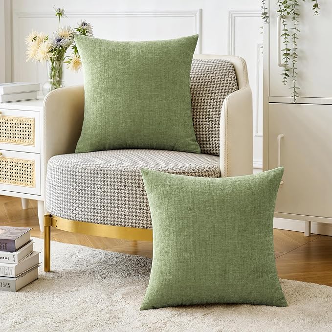 MIULEE Soft Chenille Throw Pillow Covers Sage Green 16x16 Inch Pack of 2 | Modern Home Decor, Classic Decorative Pillows, Solid Dyed Cases, Boho Couch Cushion Covers for Sofa Bed Living Room
