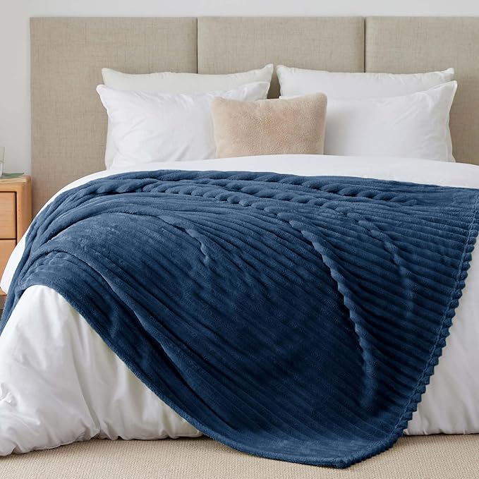 BEDELITE Ribbed Full Size Blanket for Bed, Navy, 84"x90" | Ultra-Soft Plush Fleece, Warm Yet Lightweight, Ribbed Texture, Home Decor, Machine Washable, Giftable, All-Season Use