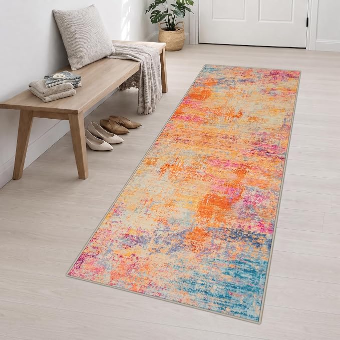 3x10 Washable Runner Rug：Modern Abstract Soft Carpet Galaxy Haze | For Hallway, Bedroom, Kitchen, Laundry, Bathroom,Door Mat,Modern Abstract,Machine washable,Non-Slip,Stain Resistant,Indoor