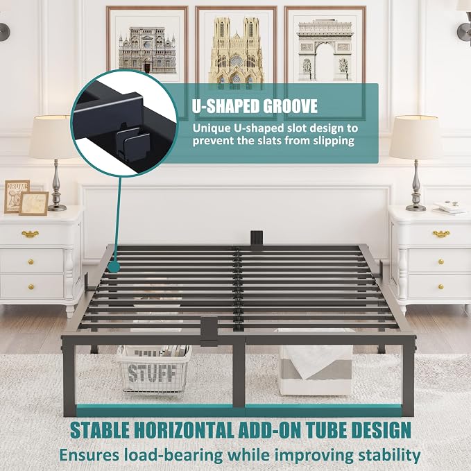 Yitong Angel Full Size Bed Frame, 14 Inch Heavy Duty Support 3500 lbs Metal Platform, No Box Spring Needed/Noise Free/Non-Slip/Steel Slat Support/Easy Assembly