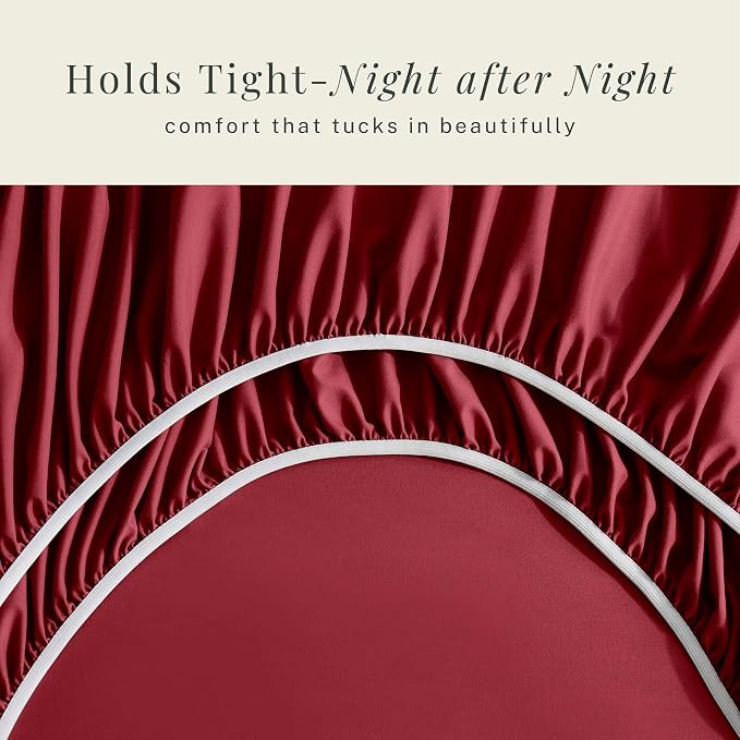 Hearth & Harbor Extra Deep Pocket Sheets - Fits Mattress 18-24 Inches Deep - Extra Deep Pocket Split King Size Sets - 7 Piece Split King Size - Burgundy