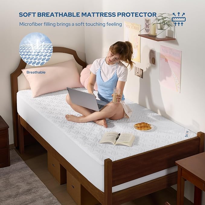 BEDLORE Waterproof Mattress Protector, Twin XL Size Mattress Pad | Deep Pockets Fit 6"-15" Mattresses, Soft Breathable Dirt-proof Bed Mattress Cover for Bedroom, College Dorm (White)