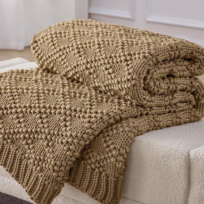 Anysay Knitted Weighted Blanket for Adult,Chunky Knit Throw 60''*80'' 12lbs | Cooling Weighted Blanket for Sleep Breathable Machine Washable Fall Heavy Blanket for Room Decor(Queen）