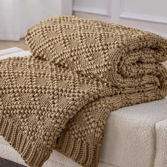 Anysay Knitted Weighted Blanket for Adult,Chunky Knit Throw 48''*72'' 20lbs | Cooling Weighted Blanket for Sleep Breathable Machine Washable Fall Heavy Blanket for Room Decor(Beige)