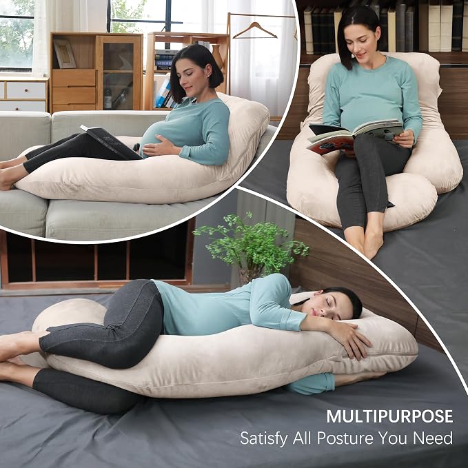 MOON PARK Pregnancy Pillows for Sleeping - U Shaped Full Body Maternity Pillow with Removable Cover - Support for Back, Legs, Belly, Hips - 57 Inch Pregnancy Pillow for Women - Ivory