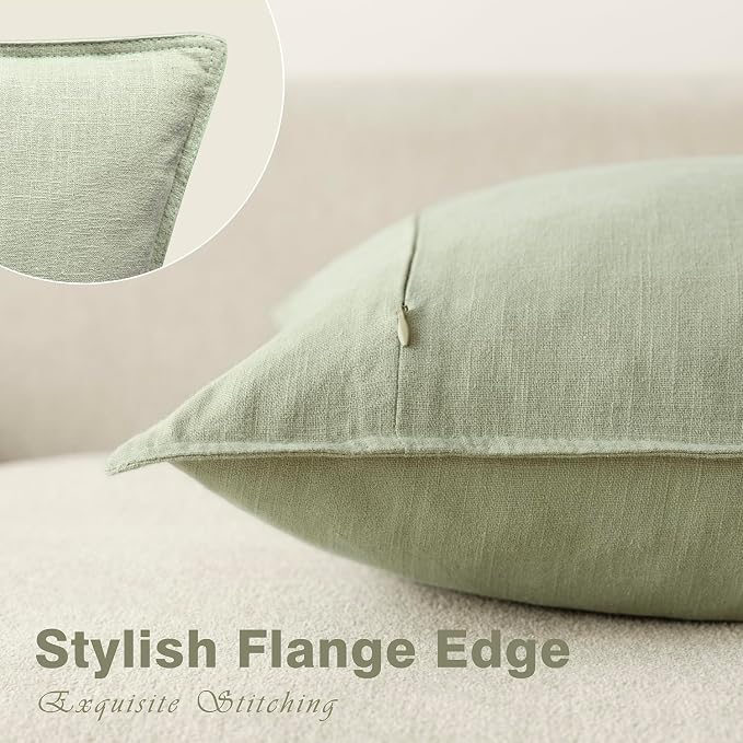 Foindtower Linen Solid Decorative Throw Pillow Cover 16x16 Inch Light Green | Pack of 2 Boho Farmhouse Morden Pillowcase,Accent Neutral Cushion Covers,Home Decor for Chair Couch Sofa Bedroom Living Room
