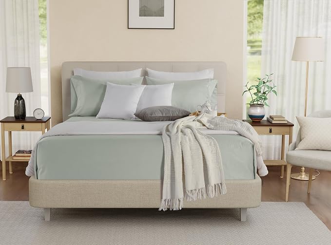 100% Egyptian Cotton Sheets Twin Size, 3PC 15" Deep Pocket Sheets - Mineral | 800 Thread Count Sateen Weave, OEKO-TEX, Soft & Comfy Breathable 800TC Cotton Bed Sheet for All Seasons, Machine Washable