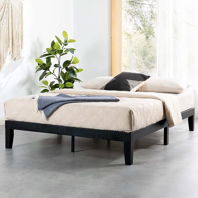 Mellow Naturalista Classic 12 Inch Solid Wood Platform Bed with Wooden Slats, King, Black