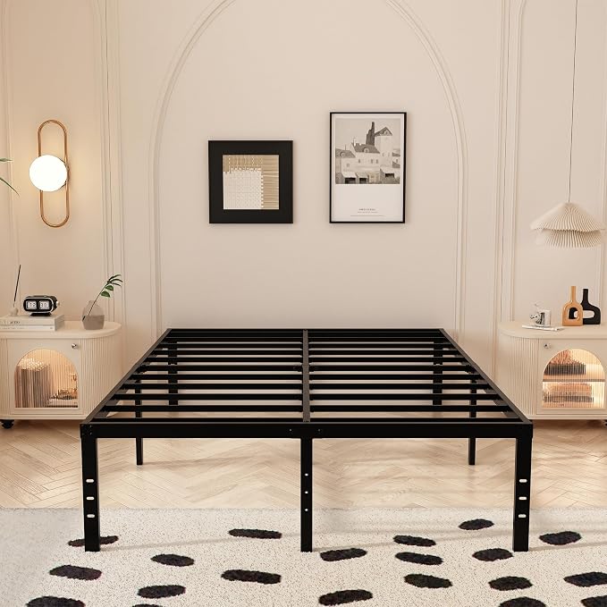 Maenizi California King Bed Frames with Fabric Cover, 18 Inch Heavy Duty Metal Platform Support Up to 3000 lbs with Steel Slat, No Box Spring Needed, Easy Assembly, Noise Free, Black