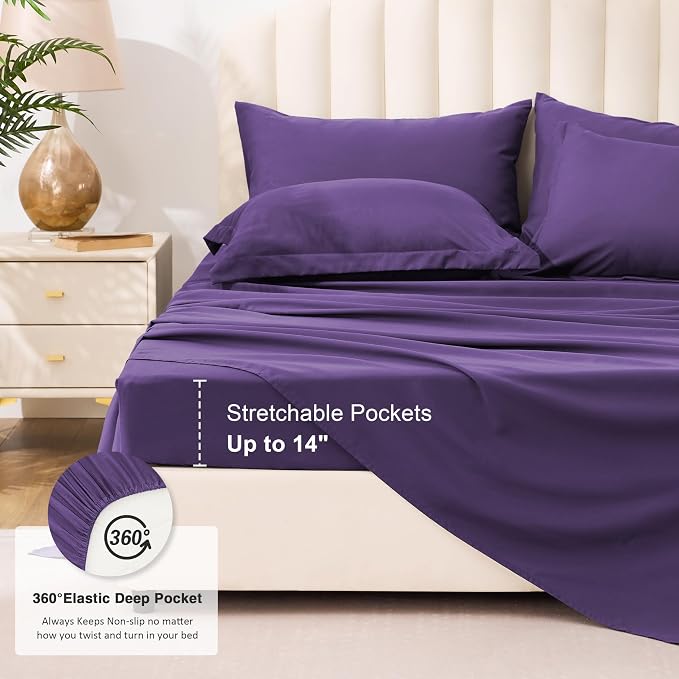 Love's cabin Queen Comforter Set Dark Purple, 7 Pieces Queen Bed in a Bag, All Season Bedding Sets with 1 Comforter, 1 Flat Sheet, 1 Fitted Sheet, 2 Pillowcase and 2 Pillow Sham
