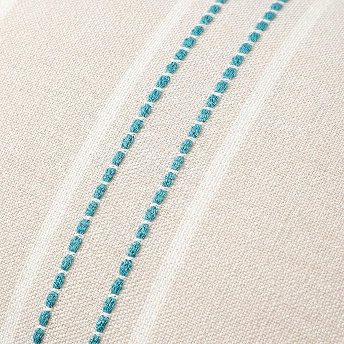 Hckot Stripe Throw Pillow Covers 24x24 Set of 2 Teal Blue Pillow Covers | Euro Sham Farmhouse Decorative Pillows Textured Linen Square Cushion Covers for Sofa Couch Bed Living Room Decor