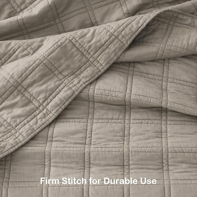 HORIMOTE HOME 100% Cotton Quilt Set Queen Size, Taupe Pre-Washed Bedspreads Coverlet Set in Geometric Pattern, Cozy Lightweight Stitching Decorative Bedding Cover with 2 Shams for All Season