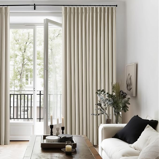 Burlywood Birch Black Out Pleated Linen Curtains 102 Inches Long 2 Panels | 2 Layers for 100% Blackout Thermal Insulated, Pinch Pleat with Back Tab, Memory Shape, Taupe Drapes for Bedroom Living Room