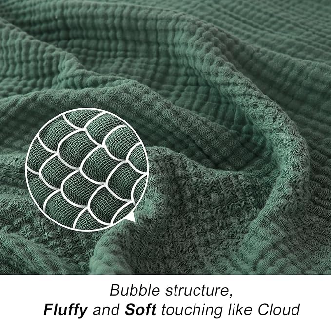 EMME Muslin Blankets for Adults Throw Blanket for Couch Breathable Gauze Soft Lightweight Airy Forest Green Twin 60" x 80"