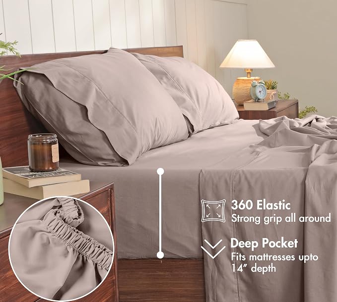 RUVANTI 100% Cotton Percale Sheets, California King, Warm Mocha | Crisp Cooling for Hot Sleepers, Deep Pocket 14", Soft Breathable & Durable, Hotel-Style 4 Piece Set
