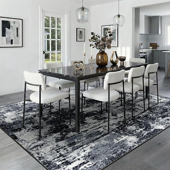 RELEANY Washable 6'x9' Abstract Area Rug for Living Room Black White | Carpet for Bedroom, Kitchen, Office, Hallway and Entryway, Printed Pattern, Non‑Slip, Soft, Stain‑Resistant, Easy to Clean