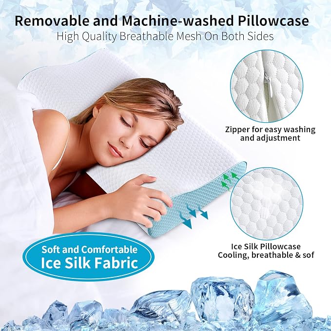 Memory Foam Pillows Neck Pillow Bed Pillow for Sleeping Ergonomic Cervical Contour Pillow for Side Back Stomach Sleeper for Neck and Shoulder Pain