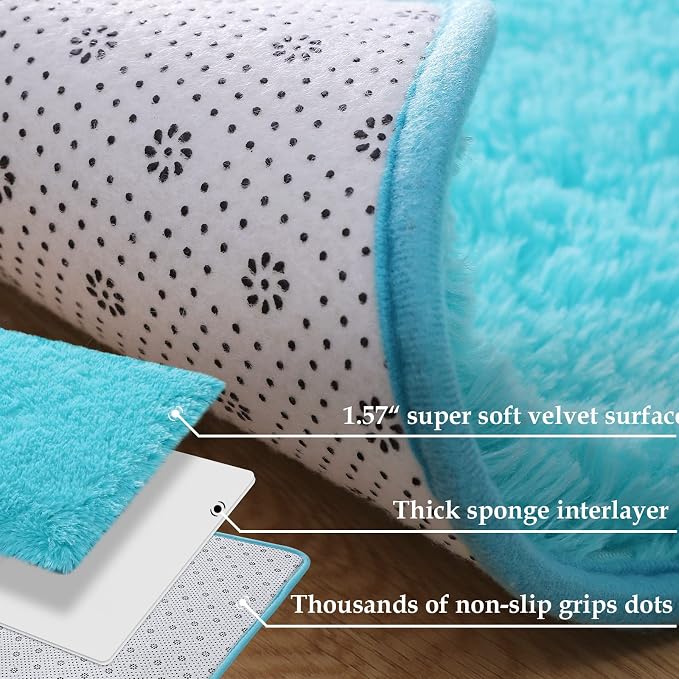 Modern Soft Fluffy Blue Shaggy Rug for Livingroom Bedroom Dorm Kids Room Indoor Home Decorative, Non-Slip Plush Furry Fur Area Rugs Comfy Nursery Accent Floor Carpet 5x8 Feet, Teal