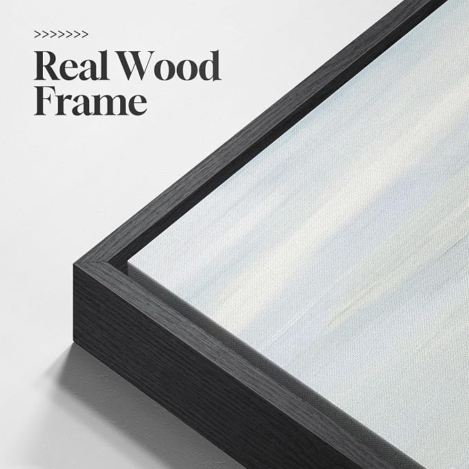 Large Framed Blue Abstract Wall Art Decor, Square Coastal Print, 30x30 Inch | Modern, Minimalist, Ocean, Canvas artwork, Living room, Bedroom wall decor, Bathroom art, Ready to hang, Solid wood frame