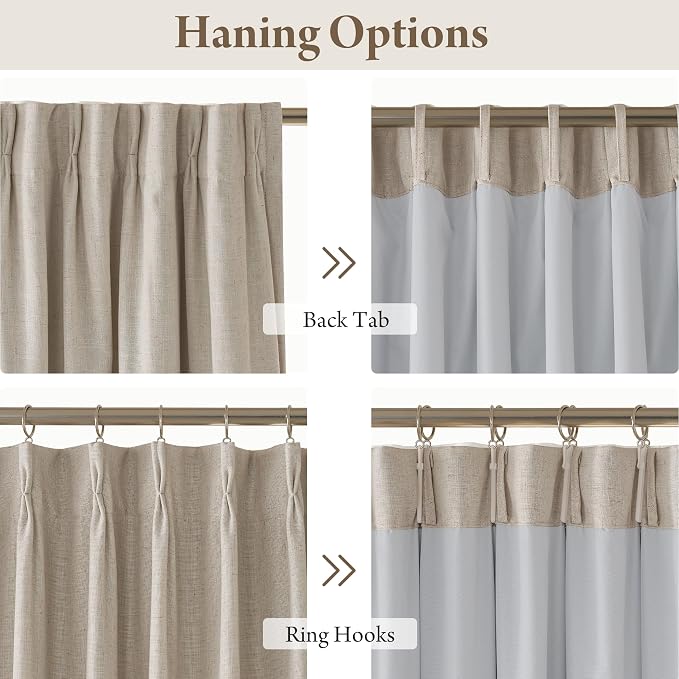 RYB HOME Linen Blackout Curtains 96 inches Long, 100% Blackout Noise Reducing Thermal Insulated Natural Textured Curtains for Farmhouse Dining Room, Taupe, 40" W x L96 L, 2 Panels Set