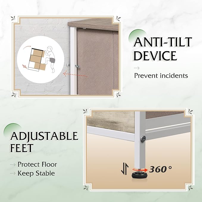 WLIVE Fabric Dresser for Bedroom, Tall Dresser with 8 Drawers, Storage Tower with Fabric Bins, Double Dressers, Chest of Drawers for Closet, Living Room, Hallway, Greige | Greige 8-drawer tall storage tower with fabric bins and wood tabletop, breathabl...