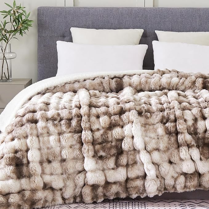 50x60 Inches Ultra-Soft Fuzzy Faux Fur Plush Throw Blanket - Thick, Warm Sherpa for Couch, Sofa, Bedroom, Camping - Decorative Blanket for Cozy Warmth, Bubble Brown Tie Dye