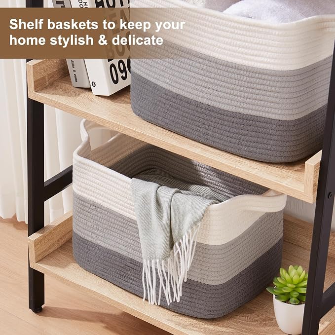OIASKET Storage Basket for Organizing, Woven Baskets for Storage, Rectangle Decorative Baskets for Shleves, Closet, Toys, Books, Nursery Organizer Bins - Pack of 3 (Gradient Gray, 15.75"x11.8"x9.85")