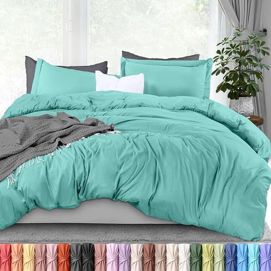 Duvet Cover Full, 3 PC Cotton Like Polyester With Zipper Closure, Spa Blue | Extra Soft and Breathable, Wrinkle & Fade Resistant, Includes Duvet Cover and 2 Pillow Shams, Comforter Not Included, OekoTex