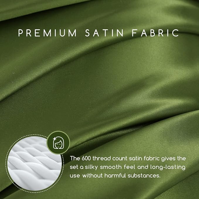 MR&HM Satin Sheets Twin Size with Elastic Corner Straps, Sage | Similar to Silk, 3-Piece Silky Soft Bed Sheet Set, Gentle on Skin and Hair, 15" Deep Pocket, Cooling & Breathable