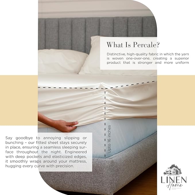 Linen Home 2-Pack King Sheet Set, 100% Cotton Percale Bedding, 8-Piece Value Bundle, Deep Pocket Cooling Bed Sheets for Hot Sleepers, Breathable & Crisp Hotel Quality, Long-Staple Cotton, Ivory