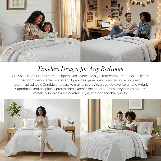 Southshore Fine Living, Inc. Twin XL Quilt Bedding Set, Dorm Room Bedding Essentials, Stain Resistant, Machine Washable Bedspread, Twin XL Grey Quilt Bed Spread with Pillow Sham, Light Grey Quilts