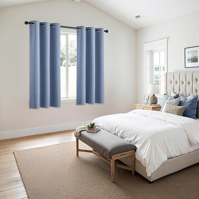 MIULEE Blackout Curtains for Bedroom 2 Panels 40 x 63 Inch Long Denim Blue | Thermal Insulated, Living Room Darkening Grommet Drapes, Noise Reducing, Light Blocking Window Treatments