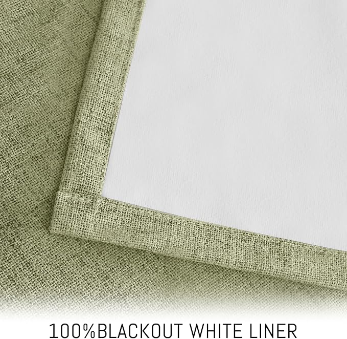 Yakamok Sage Linen Textured Curtains 63 Inches Long for Living Room | 100% Blackout Curtains,Room Darkening Curtains,Thermal Grommet Bedroom Curtain 2 Panels with Greyish White Liner,52W x 63L