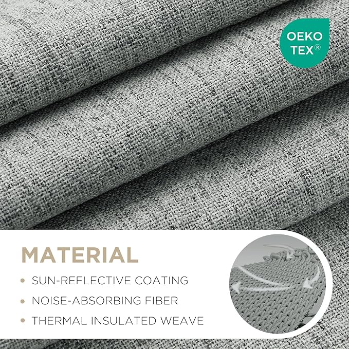 Joydeco Blackout Curtains for Bedroom - 100% Light Blocking 2 Panels Light Grey Drapes 37" W x 72" L, Thermal Insulated Room Darkening Curtains, Linen Textured for Living Room, Rod Pocket & Back Tabs