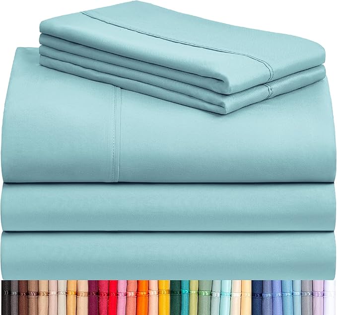 Split King Sheets for Adjustable Bed, Soft Deep Pocket Bed Sheets Set, 5PC | LuxClub Silky Fitted Sheet & Pillowcase Sets, Breathable Hotel Luxury Bedding for Mattress Wrinkle Free, Aqua
