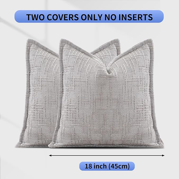 HPUK Chenille Throw Pillow Covers 18x18 Inch, Soft Woven Texture, Set of 2 | Plush woven texture, invisible zipper, couch sofa bed bedroom living room decor, square cushion covers, inserts not included