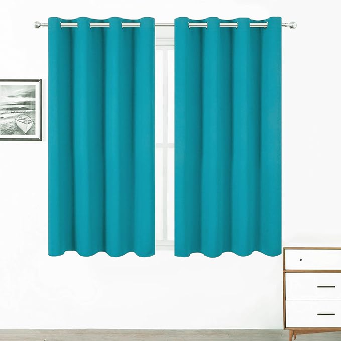 Turquoise Thermal Blackout Curtains/52 x 72 Inch/Set of 2 Panels Room Darkening Curtains for Bedroom