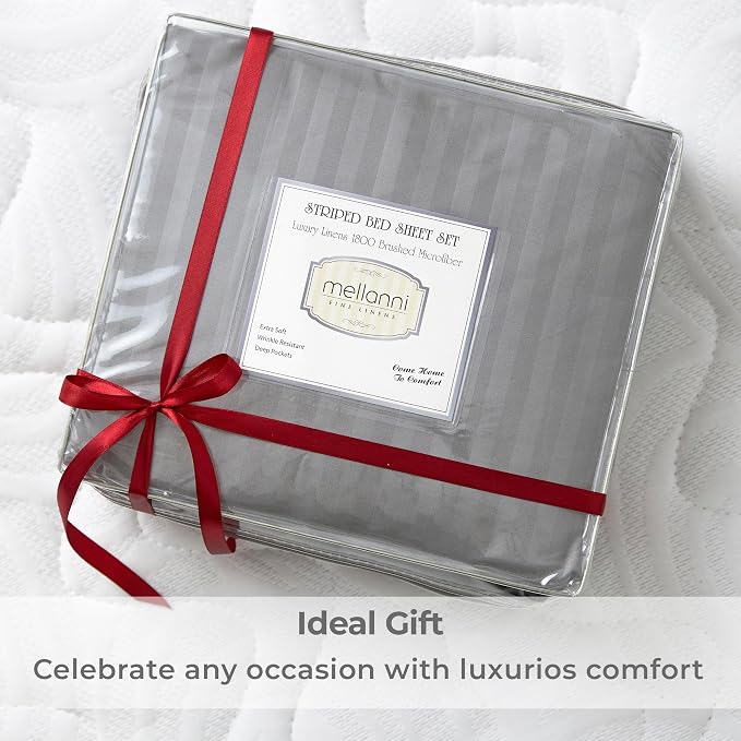 Mellanni Iconic 3-Piece, Ultra Soft Sheet Set (Twin, Striped Gray/Silver) | 10M+ Sleepers. Lab-tested: Sleeps Cool, Stays Bright, Strong, Smooth. Good Housekeeping Best Bedding, 7 yrs running.