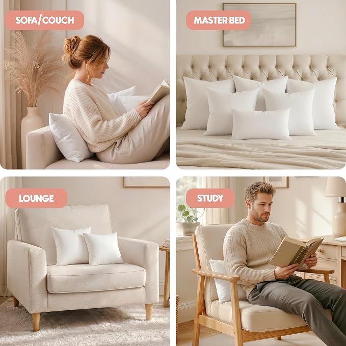 Utopia Bedding 16x16 Pillow Inserts, White Throw Pillows for Couch, 2 Pack | 100% Virgin Filling, Indoor Cushion Inserts for bed, sofa & couch, Extra Filled, Supportive & Fluffy Decorative Pillows