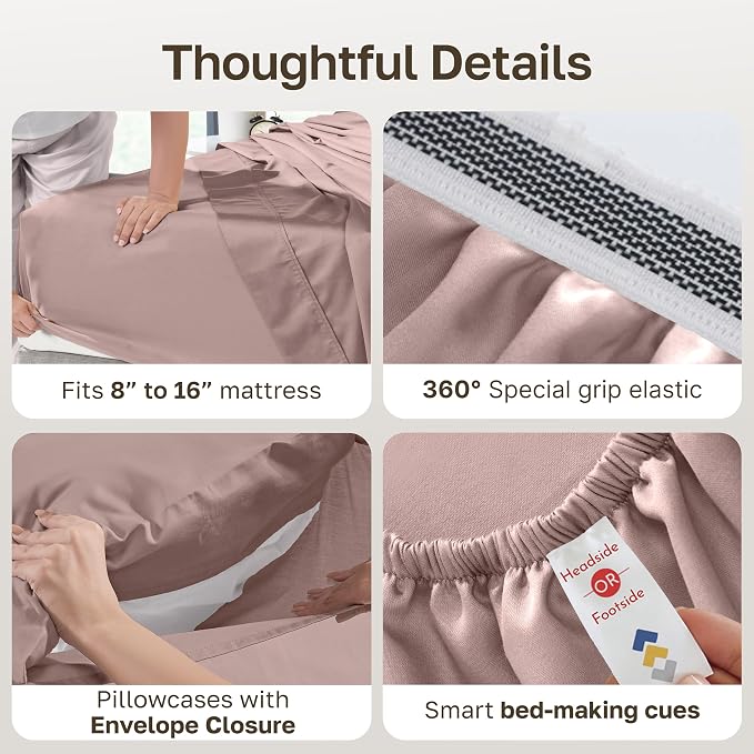 California Design Den 100% Egyptian Cotton Deep Pocket King Sheet Set | Backed by Good Housekeeping Seal, Light & Airy Soft Sateen, 16" Deep Pocket, All-Around Elastic, Easy Care - Dusty Rose