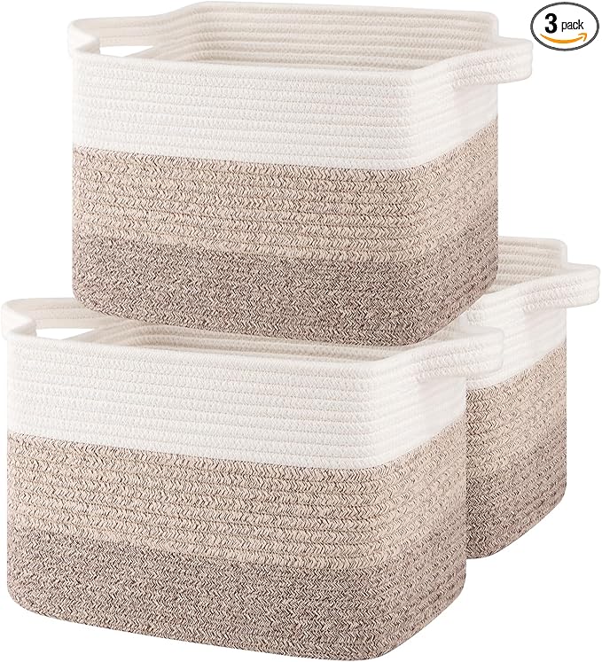 OIASKET Storage Baskets for Organizing, Woven Baskets for Shelves, Rectangle Decorative Organizer for Storage Clothes, Toy, Books, Towels Nursery Bins 3 Pack (Gradient Yellow, 15.75"x11.8"x9.85")