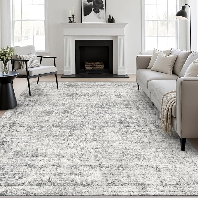 5x8 Area Rug Living Room: Modern Washable Soft Carpet Black Grey | For Bedroom Dining Room Farmhouse Nursery Hallway Office,Modern Abstract,Machine washable,Non-Slip,Stain Resistant,Indoor