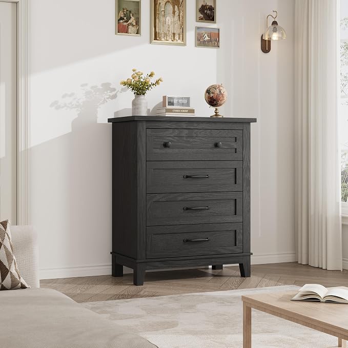 GarveeHome 4 Dresser for Bedroom, 34.8" Tall Vertical Drawer Dresser with Large Storage, Freestanding Wooden Closet Chest for Bedroom, Living Room, Black