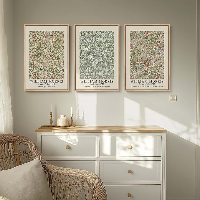 Framed William Morris Canvas Wall Art for Living Room, 3 Piece Large Vintage Sage Green Artwork for Walls Nature Floral Botanical Picture Prints for Bedroom, Hallway, Home Office Wall Decor, 16x24 | Fine art, Vintage, Floral, Nature, Aesthetic, Easy in...