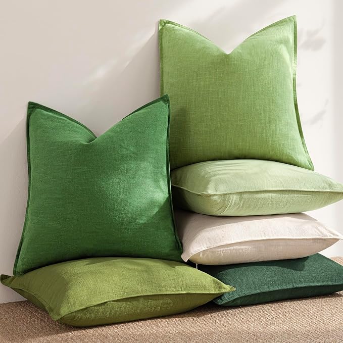 Foindtower Linen Solid Decorative Throw Pillow Covers 20x20 Inch Lime Green | Pack of 2 Boho Farmhouse Pillowcase,Accent Neutral Cushion Covers,Morden Home Decor for Chair Couch Sofa Bedroom Living Room