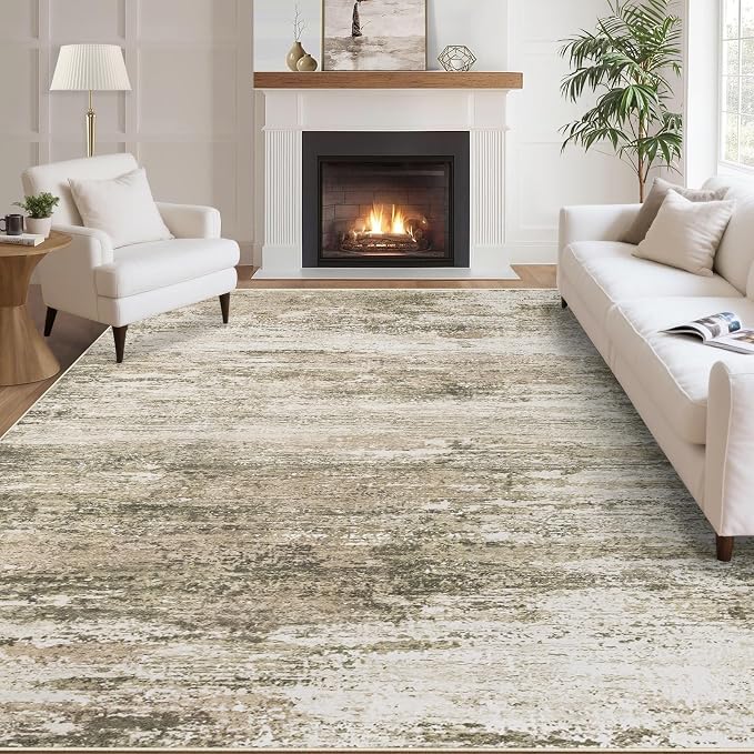 Washable Rug 5x7 Area Rugs for Living Room: Neutral Soft Rug Abstract Non Slip Low Pile Modern Carpet for Bedroom Kitchen Nursery Office Dining Room Indoor (Brown, 5'x7')