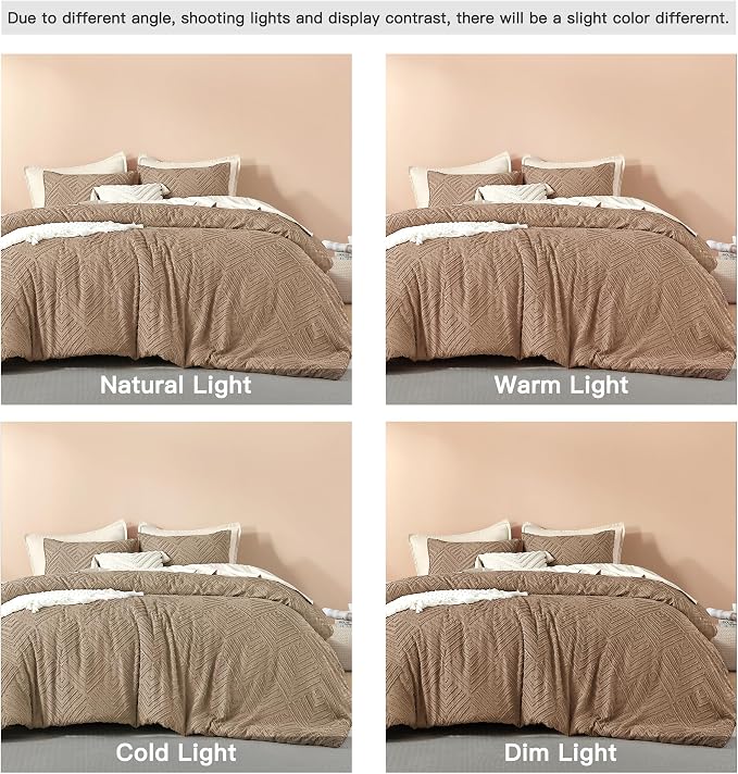 Litanika California King Comforter Set, 3 Pcs Taupe Tufted Boho Bedding Set | Farmhouse Shabby Chic Vintage Bohemian Textured Aesthetic Soft Fluffy Lightweight Breathable All Season Bed Set