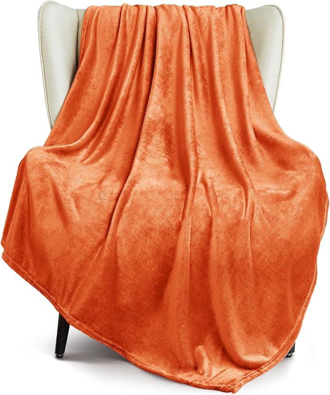 Exclusivo Mezcla Soft Large Fleece Throw Blanket for Couch, Burnt Orange | 50x70 Inches, Double-Sided Brushed Flannel, Lightweight Plush Cozy Blanket for Home Decor, All Season, Machine Washable