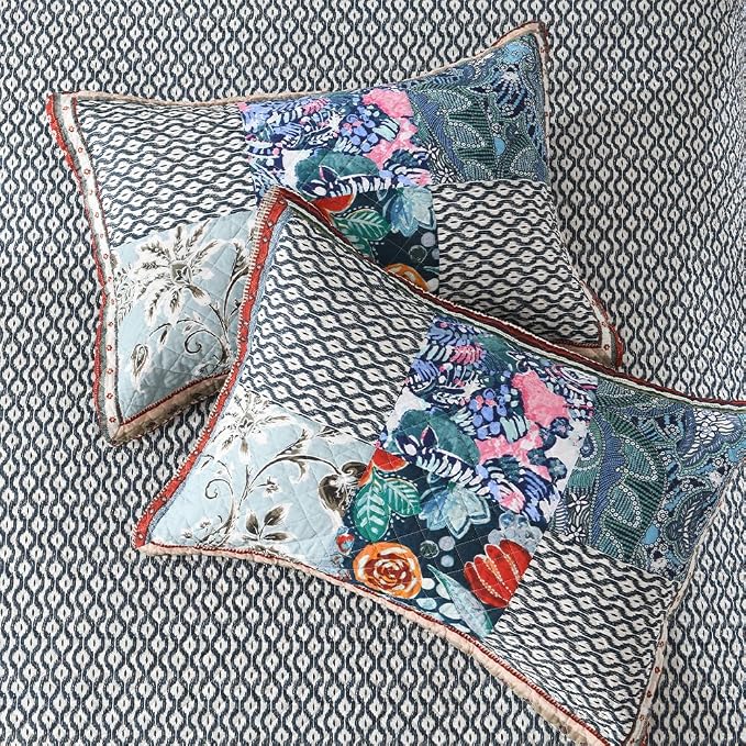 VISIMISI Cotton Bedspread Quilt Bedding Sets Reversible Coverlet Sets 3 Pieces Vintage Floral Blue Teal Patchwork Bedspread, Queen Size
