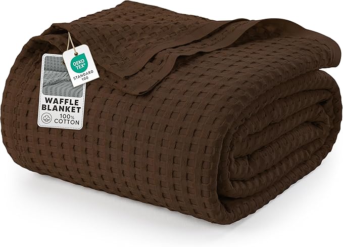 Utopia Bedding 100% Cotton Waffle Blanket Queen Size Brown, 90x90 Inch | Lightweight Breathable Cozy Summer Bed Blanket Home Decor Gift for Women and Men